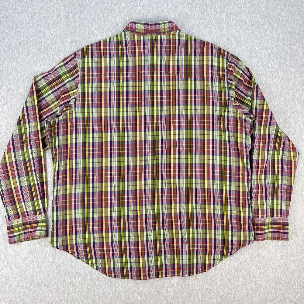 Vintage Polo Ralph Lauren RL Western Shirt Mens XXL Plaid Metal Snap Long Sleeve